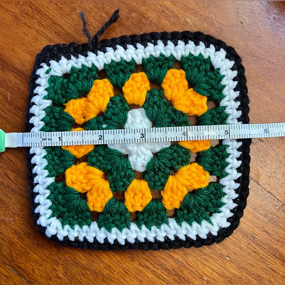 Crochet Granny Square with Green and orange Accents - Picture 5 of 6